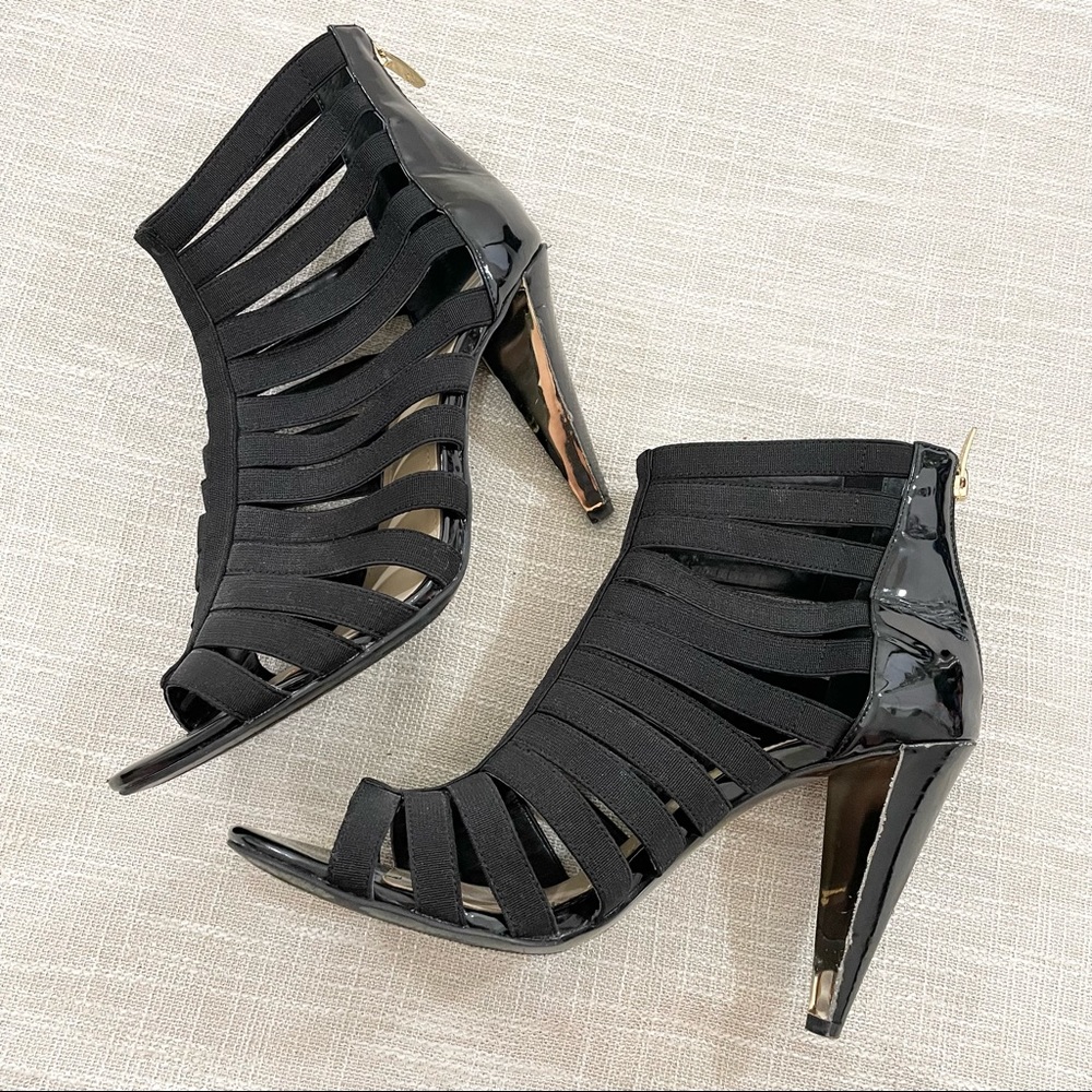 Mark Fisher Black Strappy Elastic Gladiator Heels Size 9